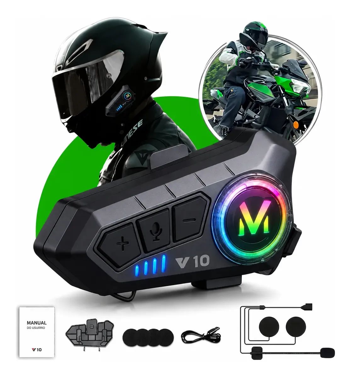 Fone Bluetooth para Capacete Sem Fio RGB